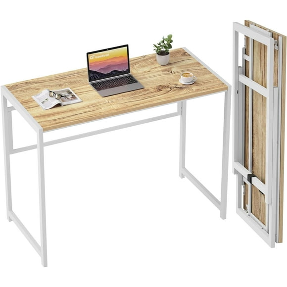 UTAH-Folding Desk for Small Spaces,35.4 in No-Assembly Small Computer Desk for Home Office,Space Saving Foldable Table Study Office Desk,Oak White
