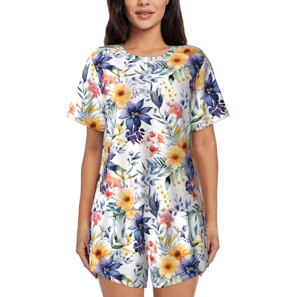 Fotbe Lilies Flowers Conjunto de Pijama Estampado para Mujer, 2 Piezas, Ropa de Dormir con Camiseta de Manga Corta y Shorts Suaves-XX-Large