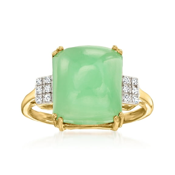 Ross-Simons Jade Ring With Diamonds in 10kt Yellow Gold, Women's, Adult
