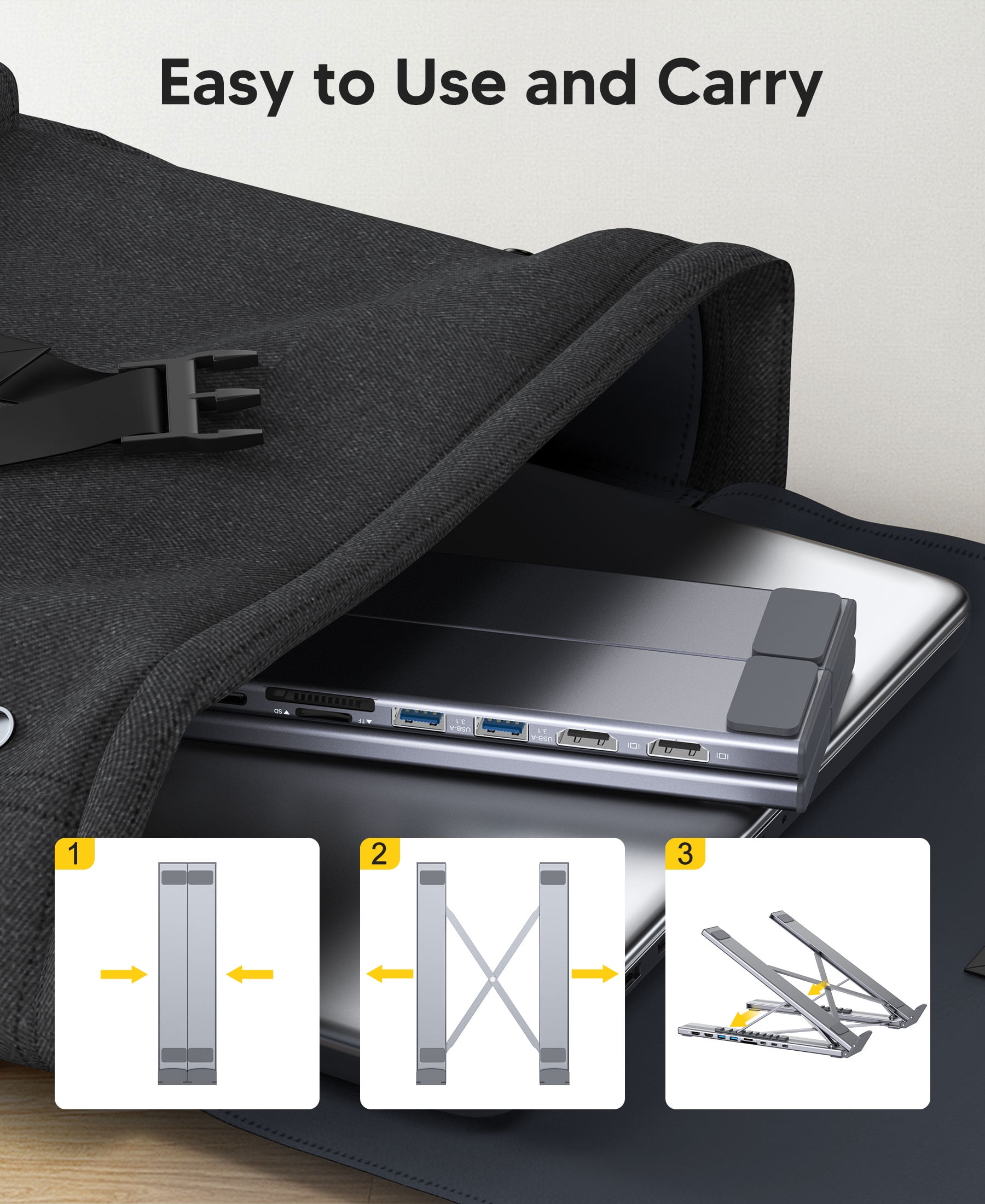 USB C Laptop Docking Station Stand with double 4K HDMI,9 Ports | Powered USB C Hub | Adjustable Laptop Stand for 10-17" Laptops | Lightweight & Portable Design | Ideal for Tablets, Laptops Stand