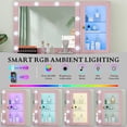 thumbnail image 3 of PUFFCAFE Makeup Vanity Desk with Mirror and Lights,45" Pink Fluted Glass Top Makeup Table with Power Outlet& RGB Storage Cabinet,Large Dressing Table, 3 of 8