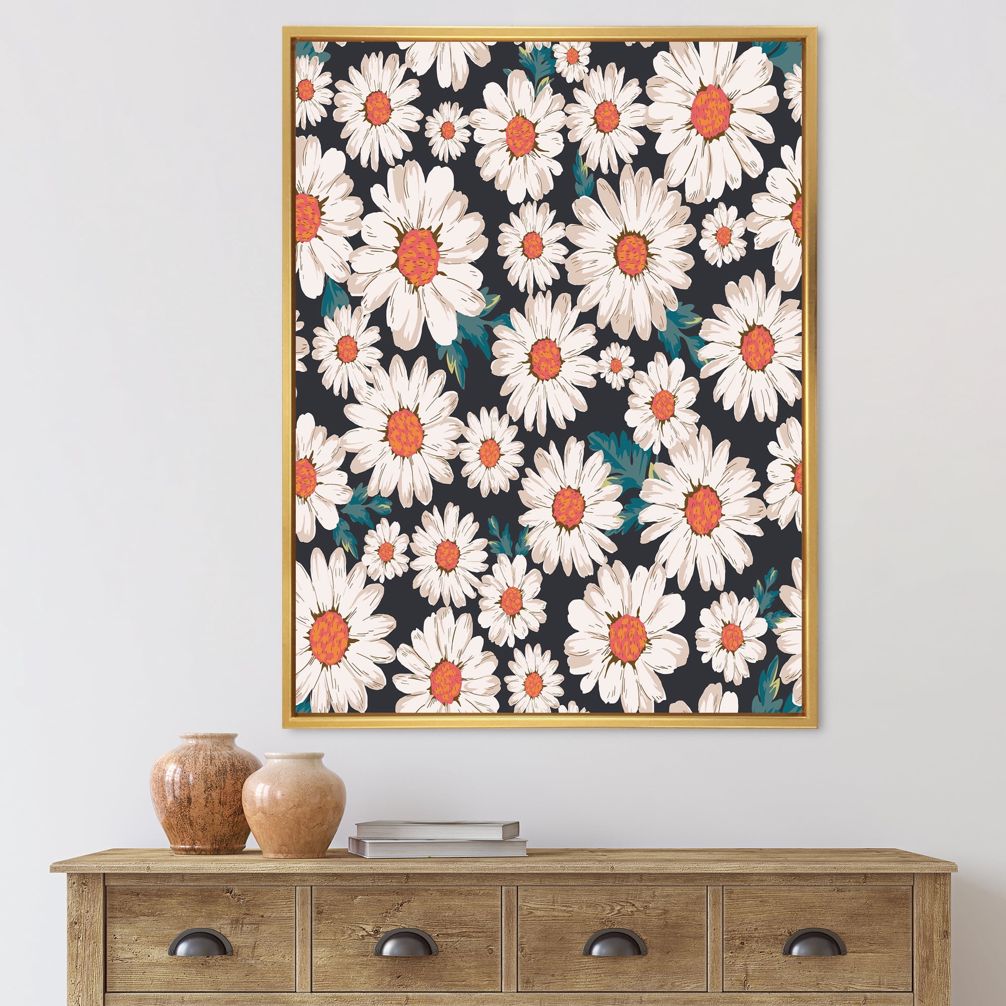 Designart 'Prolific of White Daisy Flowers' Traditional Framed Canvas Wall Art Print