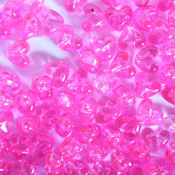 Heart Beads Candy Pink Transparent Large Hole Pony Beads Pk/50 Made in USA