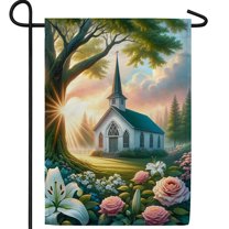 America Forever Spring Church Garden Flag, 12.5x18 inch Double Sided, Easter Religious Lilies, Church Yard Decoration, Christian Easter Day Flag Outdoor Home Decoration