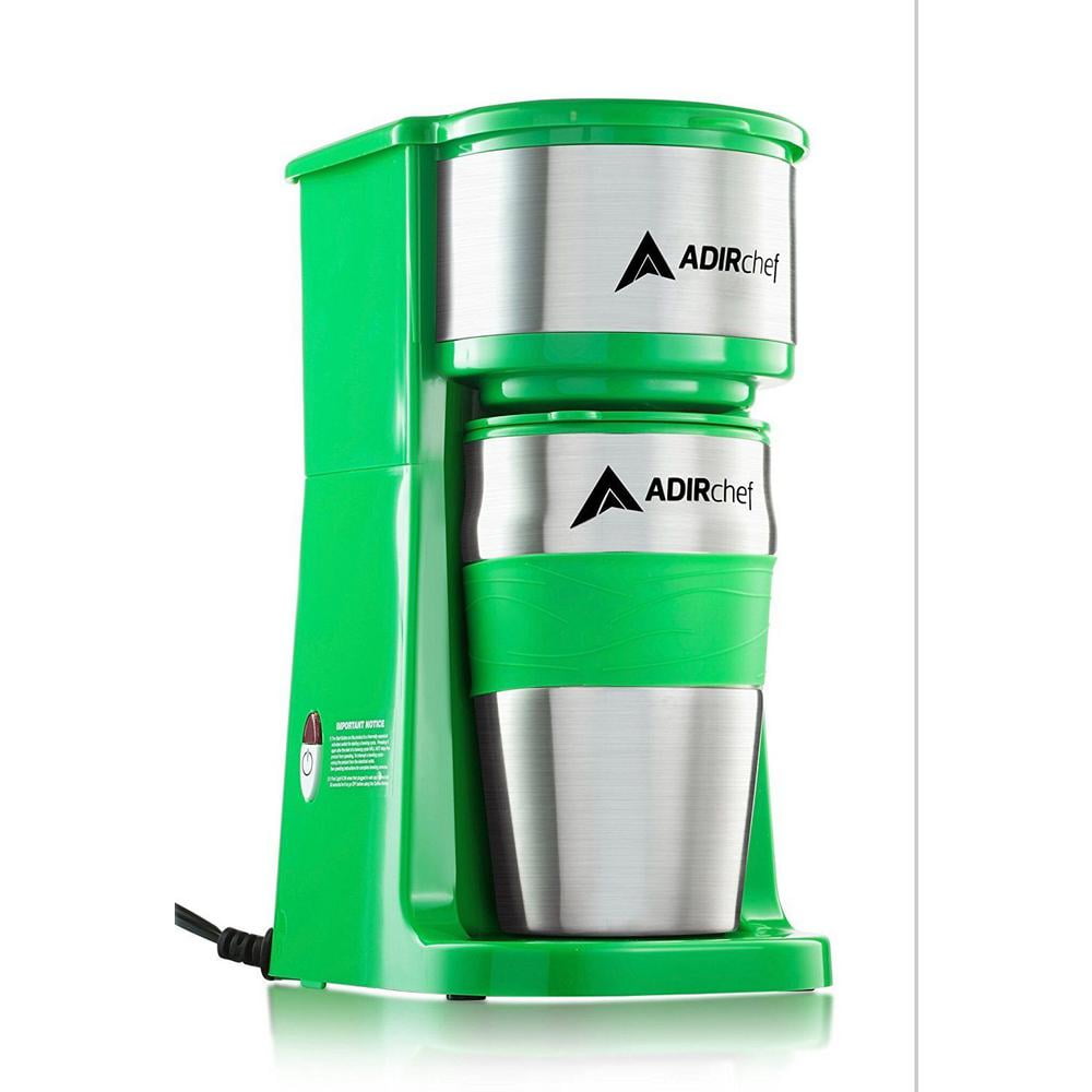 AdirChef Single Serve Mini Travel Coffee Maker & 15 oz. Travel Mug Coffee  Tumbler & Reusable Filter for Home, Office, Camping, Portable Small and