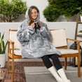 thumbnail image 4 of PAVILIA Blanket Hoodie for Women Grey, Sherpa Wearable Blanket Men, Cozy Oversized Sweatshirt Blanket, Warm Fleece Hooded Blanket Sweater with Sleeves and Giant Pocket, Glow in The dark - Star Gray, 4 of 9