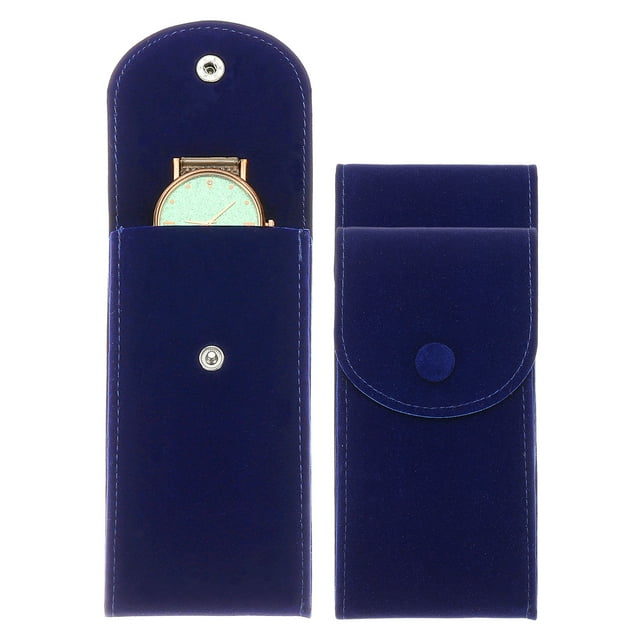 Uxcell 2 Pcs Bolsa de Reloj de Terciopelo, Funda de Viaje para Reloj Portátil, Bolsa de Almacenamiento Suave para Reloj, Azul