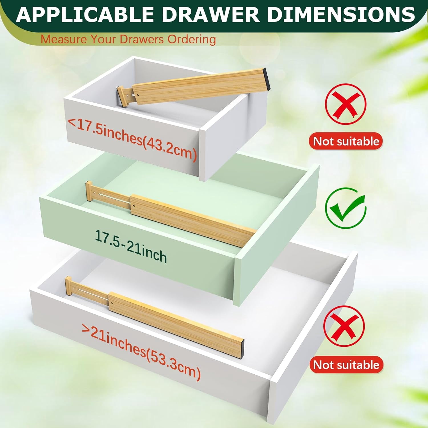 FAKYFJ 6 Pack Bamboo Drawer Dividers – Expandable 17–22" Adjustable Organizers for Kitchen, Dresser, Office Drawers