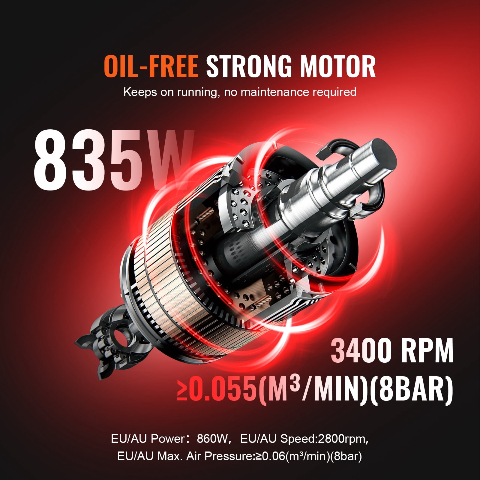 KFFKFF Air Compressor with 2 Gallon Steel Tank, 1HP & 2.1 CFM at 8bar, Oil-Free Operation & Maximum 120PSI, 81dB for Quiet Performance, Ideal for Auto Maintenance, Tire Filling