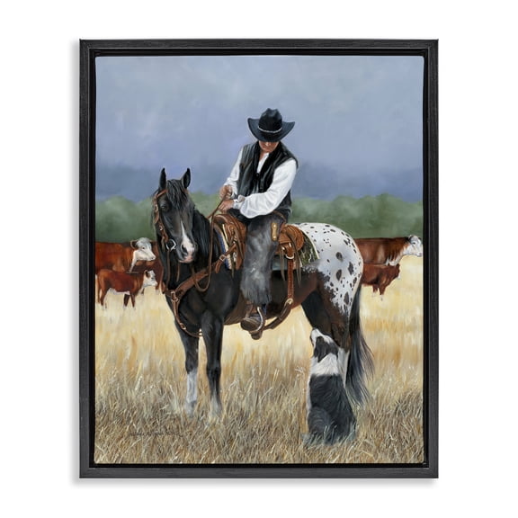 Stupell Industries Traditional Cowboy & Dog Black Floating Frame Canvas Art, 17 x 21, by Victoria Schultz