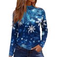 thumbnail image 2 of Women's Casual Daily Wear Mid Neck Long Sleeve Christmas Printed Top, Holiday Graphic Blouse, Comfortable Fall Winter T-Shirt,Royal Blue,M, 2 of 6