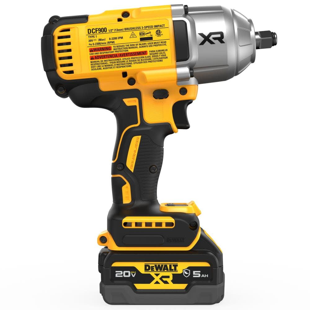 Dewalt 20V Max* Xr® 1/2 In. High Torque Impact Wrench With Hog Ring Anvil With (2) Oil-Resistant 5.0 Ah Batteries And Charger Kit