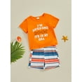 thumbnail image 4 of Musuos Little Boys 2 Piece Outfits 18 24M 3 4 5 6Y Letter Print Short Sleeve T-Shirt and Elastic Striped Shorts Set Summer Clothes for Toddler, 4 of 10