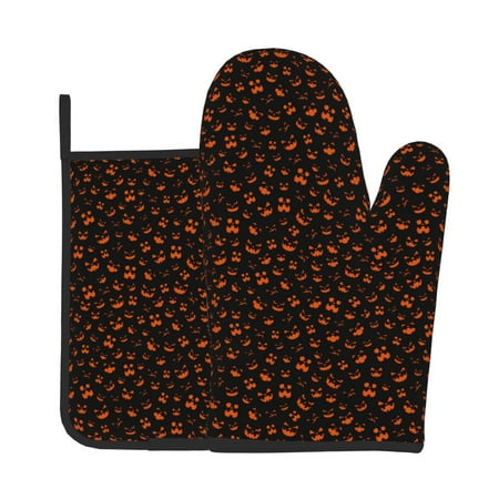 

KLL Spooky Pumpkin Face Pattern Oven Mitts and Pot Holders 2pcs Sets for Kitchen Oven Mitt Heat Resistant 536°F Oven Gloves for Kitchen Cooking and Baking