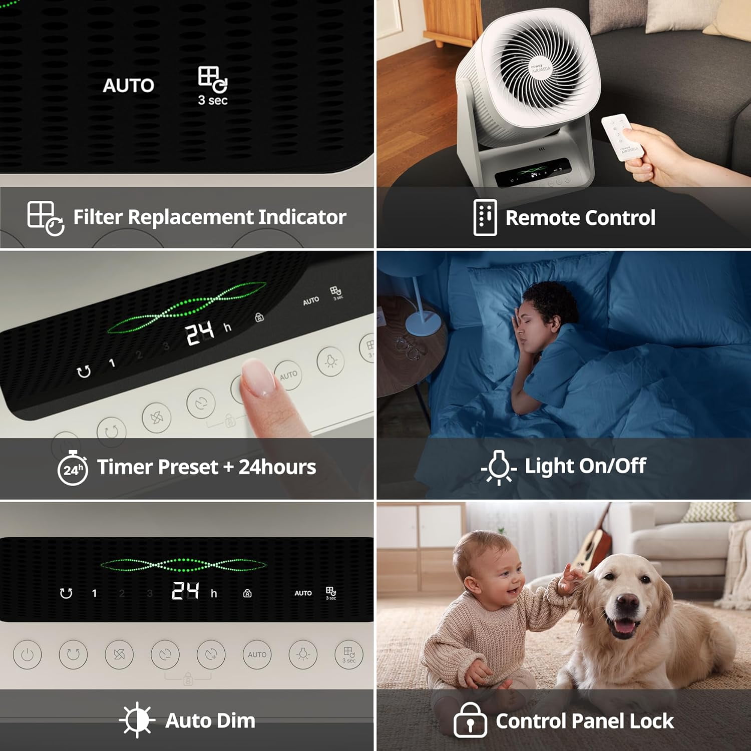 COWAY Air Purifier for Home Bedroom, 2-in-1 with Fan, True HEPA Filter for Smoke, Allergies, Pet Dander, Odor, Air Quality Monitor, Auto Mode, Remote Control, Timer, 3-Year Warranty, Aim, Marshmallow