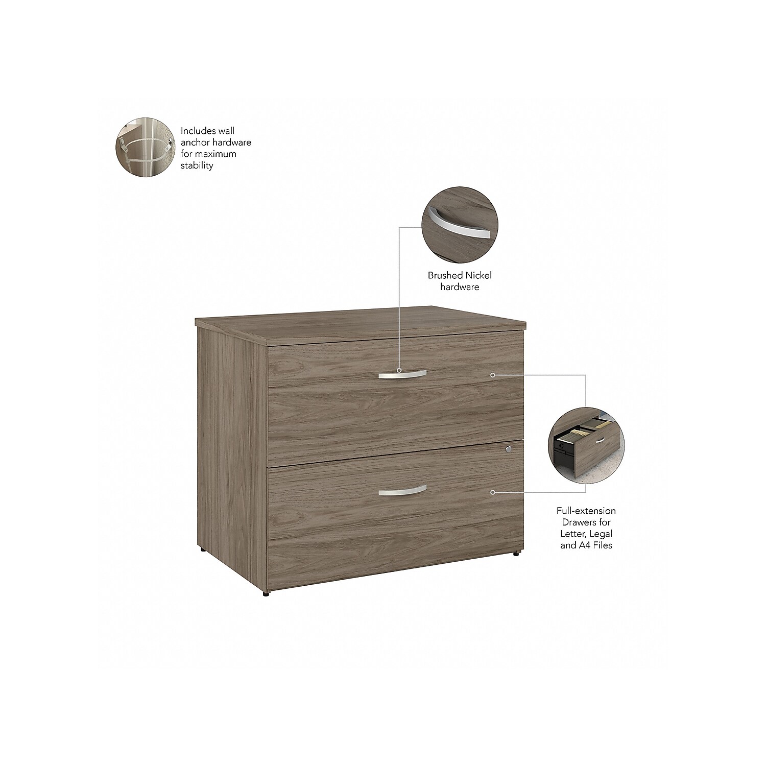 Hybrid 2 Drawer Lateral File Cabinet in Modern Hickory - Engineered Wood - image 3 of 8