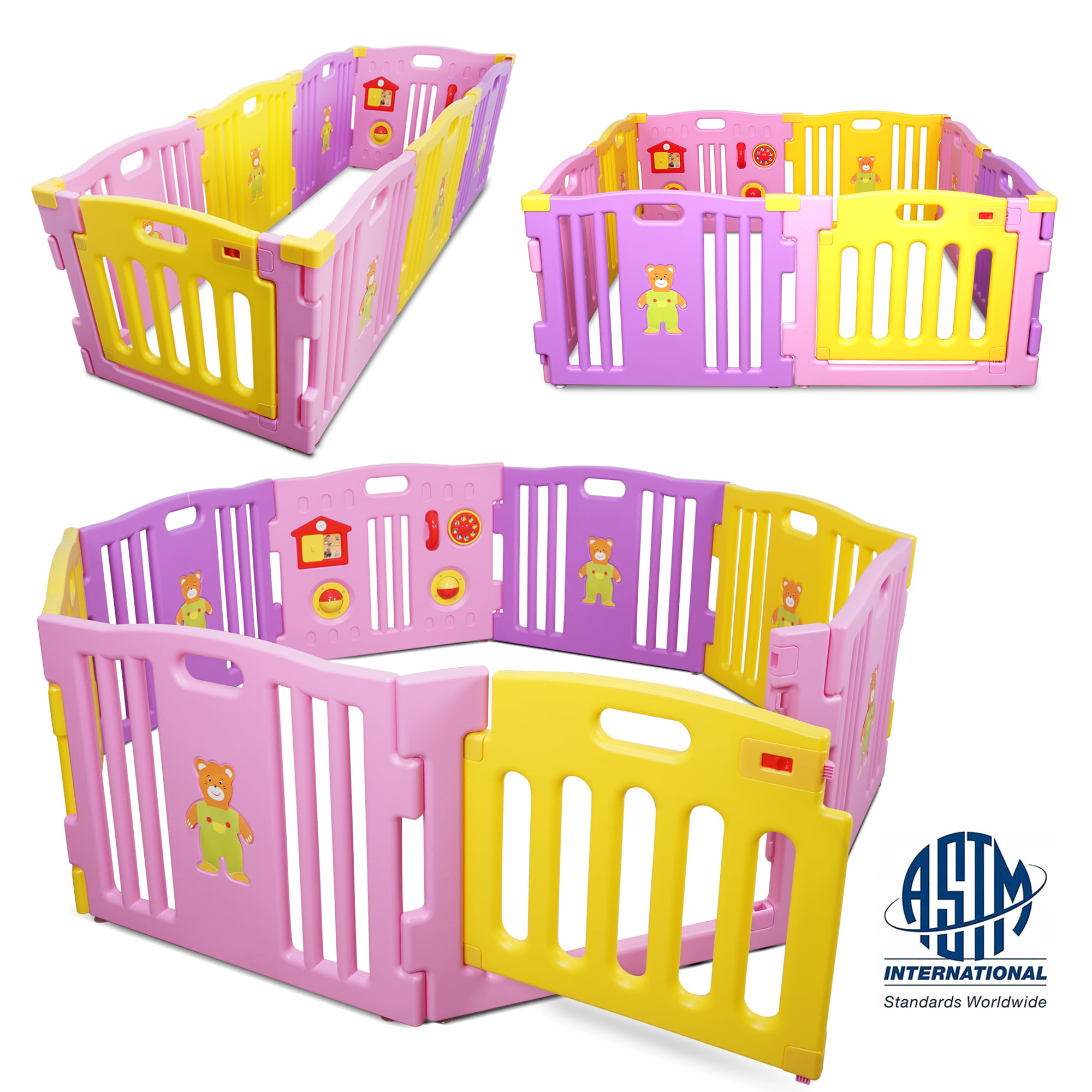 Baby Playpen 8 Panel Kids Safety Play Center Yard Home Indoor Outdoor Fence Pink 