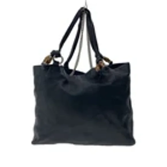 GC Tote Bag Bamboo Bar Large Black Leather Shopping BLK Used