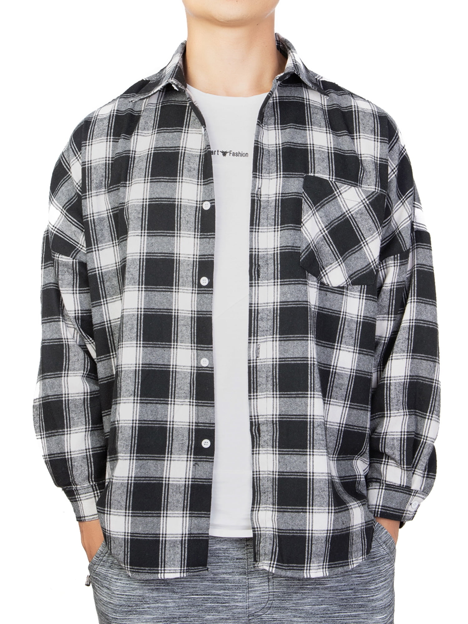 Youloveit Plaid Shirts for Men Big & Tall Long-Sleeve Check Print ...