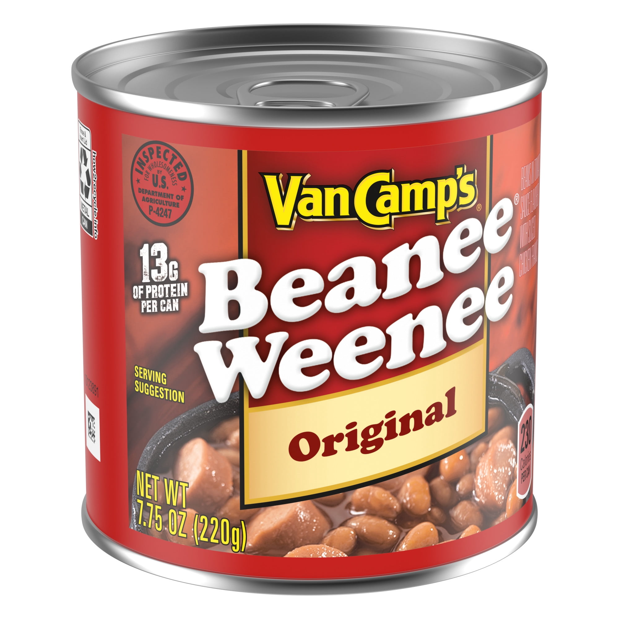 Van Camp's Original Beanee Weenee, 13g Protein Per Serving, Canned Food, 7.75 oz. Can