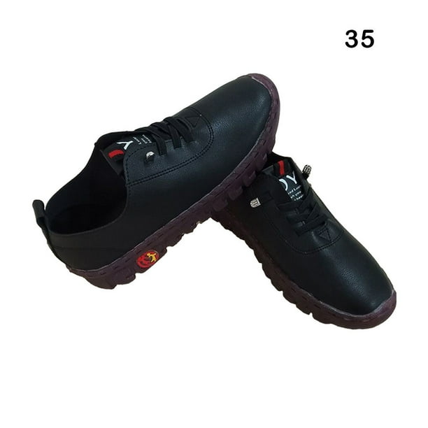 Sneakers Women Shoes Platform Loafers Leather Head Waterproof Sneakers Easy Flat Slips On Shoe Plus Size Breathable Skin Friendly Casual Shoe Black 35