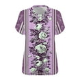 thumbnail image 4 of Inverlee Women's Boho Floral Print Plus Size Short Sleeve Shirts Summer Trendy Loose Fit V Neck Tunics Dressy Casual Stretchy Breathable Tops Blouse, 4 of 5