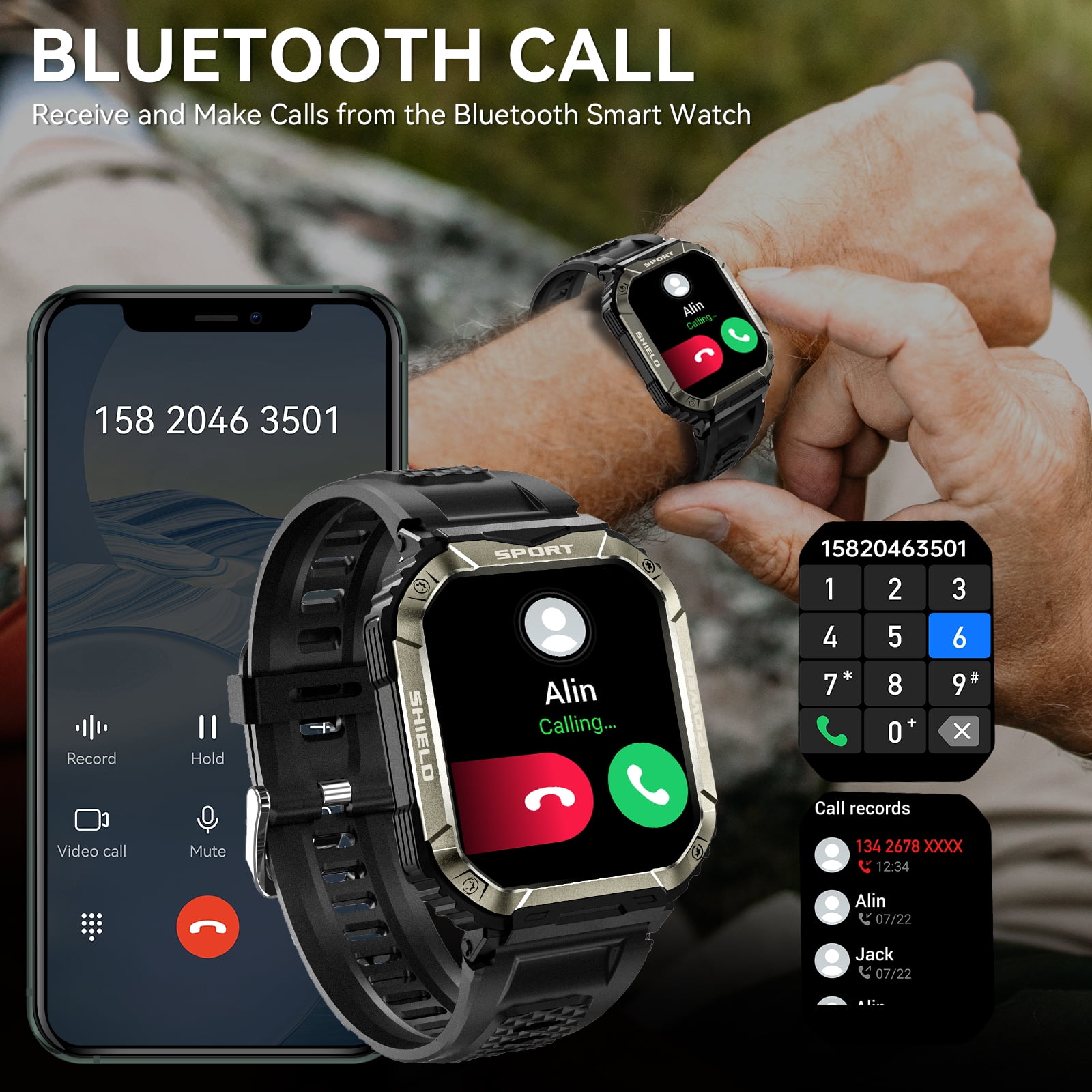 Jelloo Smartwatch for Men, 1.83'' HD Rugged Sports Smart watch Fitness Tracker with Bluetooth Calling and Answer, Compatible with Android iPhone Samsung Phones
