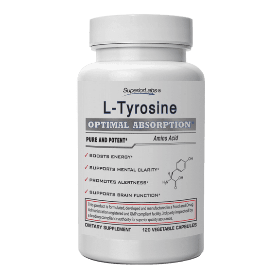 Superior Labs L-Tyrosine 100% Pure Gluten Free 500mg 120 Vegetable Capsules