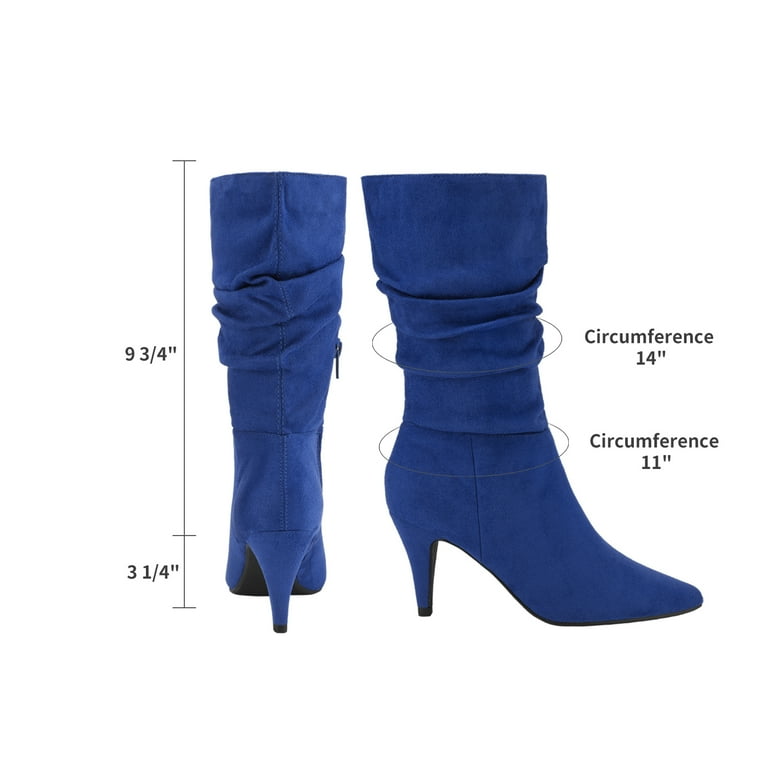 Dream Pairs Women s Fashion Pointed Toe Mid Calf Boots Stiletto High Heel Slouch Zipper Boots KIMLY ROYAL BLUE SUEDE Size 6