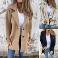 thumbnail image 2 of Fall Winter Women Jacket Turn-down Collar Mid Length Single-breasted Solid Color Fake Pockets Commuting Daily Wear Overcoat, 2 of 7