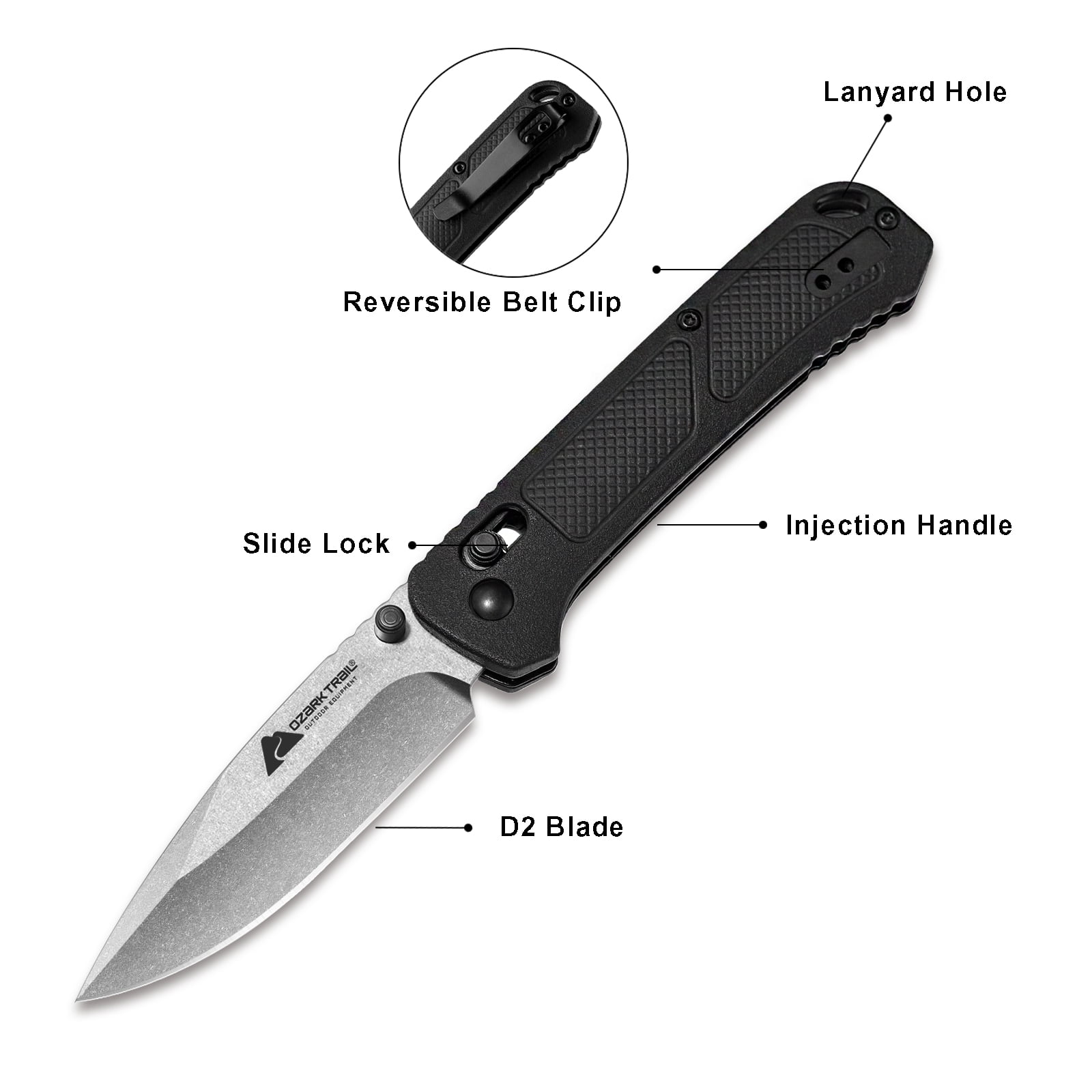新品・未開封　漢POW 2袋セット Ozark Trail 7.5 inch Folding Knife,D2 Blade,Black Handle, Slide