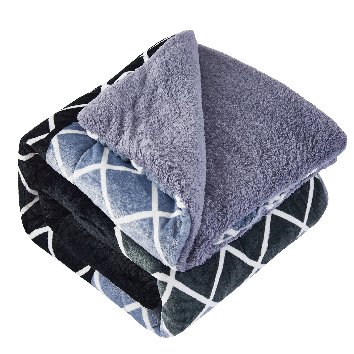 JML Plush Sherpa Bed Blanket, Fluffy & Soft, Reversible, Thick, King 79"x91",Black & Grey