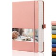 thumbnail image 1 of Cuaderno Forrado 256 Páginas Numeradas Cuero 120gsm Notas Adhesivas Tapa A5 Rayas Rosa EMSHOI, 1 of 3
