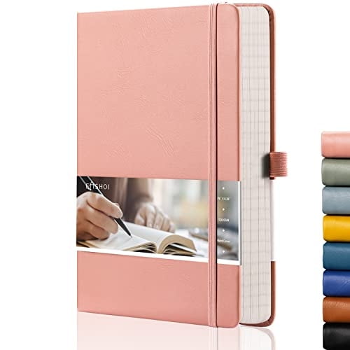 Cuaderno Forrado 256 Páginas Numeradas Cuero 120gsm Notas Adhesivas Tapa A5 Rayas Rosa EMSHOI
