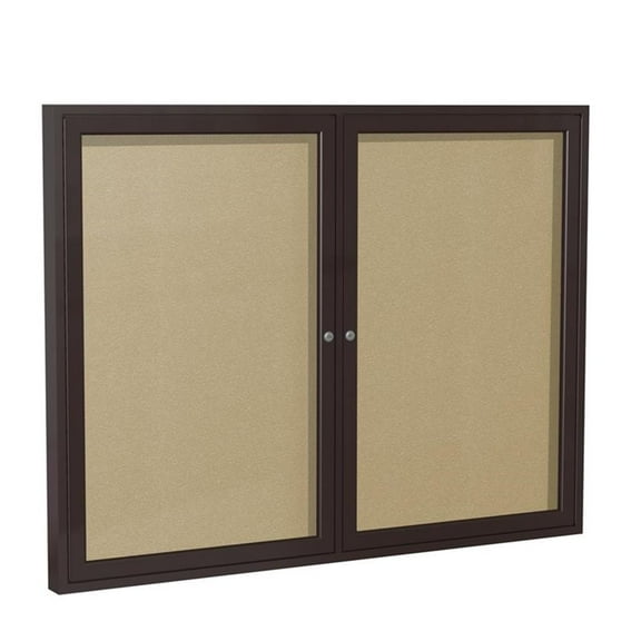 Pemberly Row Vinyl 48" x 60" 2 Door Enclosed Bulletin Board in Caramel
