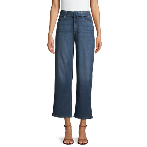 Time and Tru Women's High Rise Wide Leg Self Belt Jeans - Walmart.com