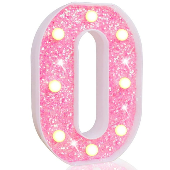 Luces LED con letras en forma de marquesina rosa Pooqla con purpurina, letrero O