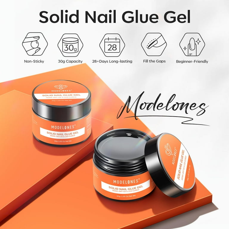 Modelones Solid Nail Glue Gel, 30g Solid Nail Glue for Press On Nails, Nail Tips and Acrylic Nails, Solid Gel Nail Glue, Long-Lasting Strong Adhesion Solid Gel Nail Art DIY Home, Need UV Light Cured