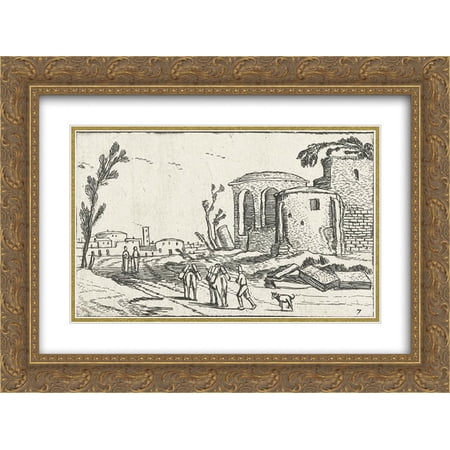 Esaias van de Velde 2x Matted 24x18 Gold Ornate Framed Art Print 'Landscape with Ruins'