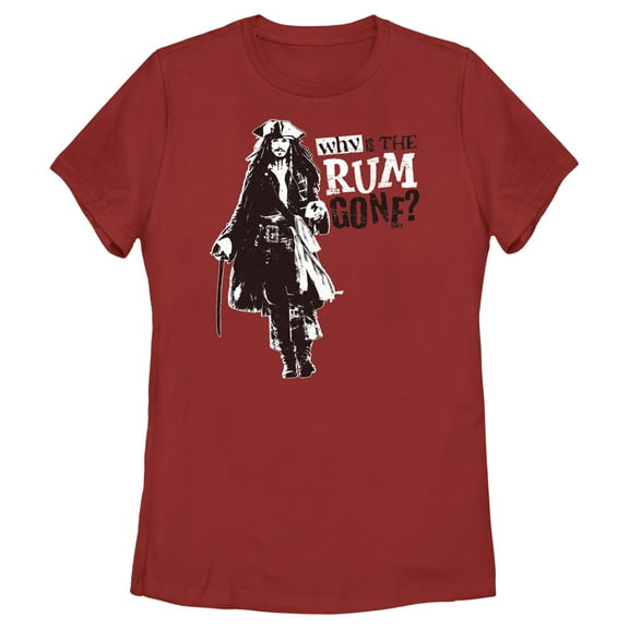 Women's Pirates of the Caribbean: Dead Man's Chest Jack Sparrow Why is the Rum Gone  Graphic Tee Red 2X Large