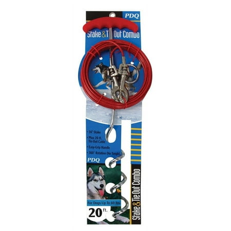 UPC: 0072929003493 | PDQ Boss Pet Silver / Red Vinyl Coated Cable Dog Tie Out Stake Large
