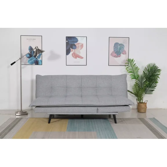Light Gray Convertible Sofa Bed, Click Clack Mechanism Futon Sofa Couch, Plush Pillow Top Tufted Sofa
