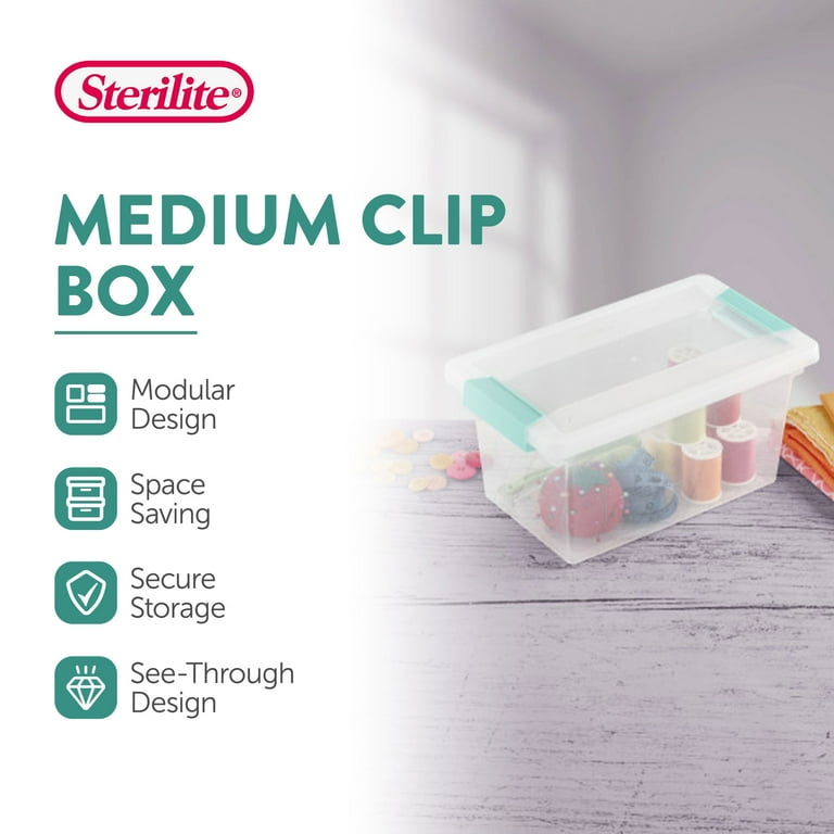 Sterilite Plastic Medium Clip Storage Box w/ Latching Lid, 4pk