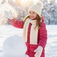 thumbnail image 5 of Sentuca 3 Pcs Kids Winter Hat Gloves Scarf Set Pom Pom Knit Beanie Long Scarf and Gloves Warm Cold Weather Accessory for Boys Girls Size 3-12Y, 5 of 6