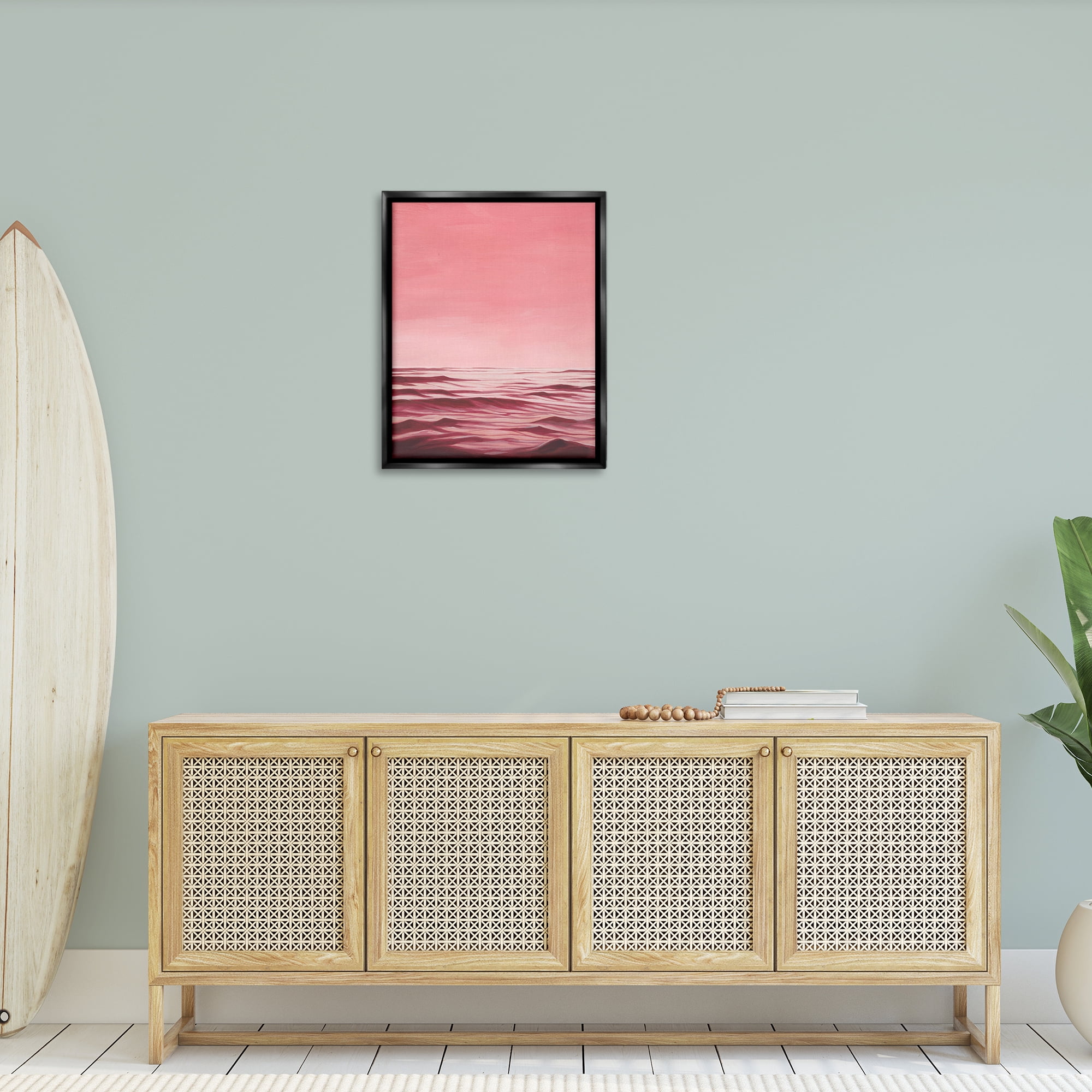 Stupell Industries Pink Ocean Ripples Coastal Painting Black Floater Framed Canvas Art Print Wall Art, 25 x 31