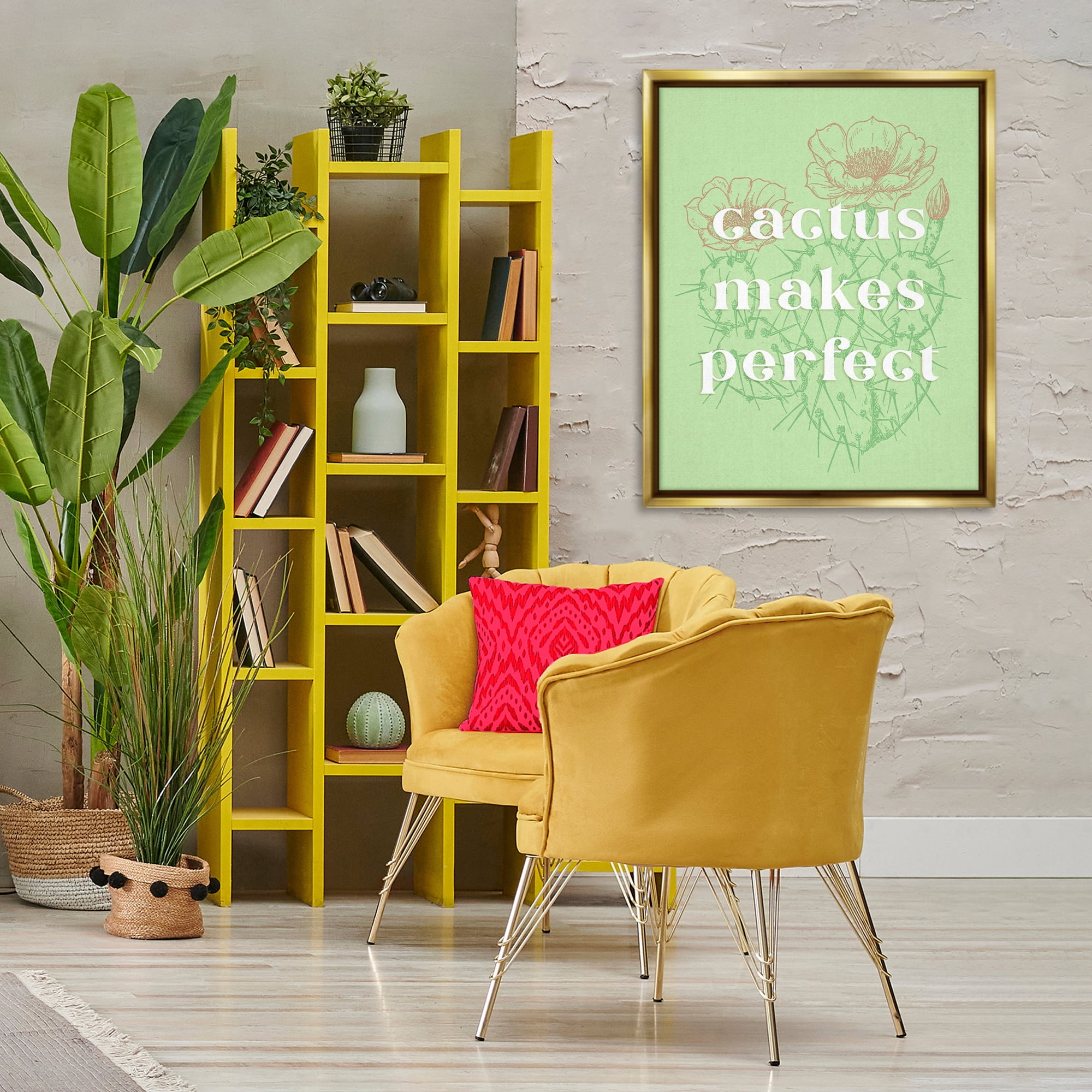 Stupell Industries Cactus Makes Perfect Plants & Flowers Painting Gold Floater Framed Canvas Art Print Wall Art, 25 x 31