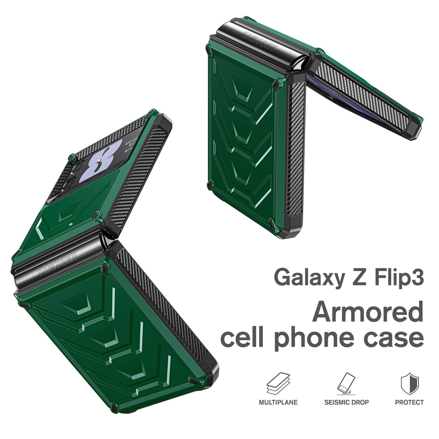 Nalacover for Samsung Galaxy Z Flip 3 Wireless Charging Case,Full-Body Protection Military Grade Heavy Duty Rugged Hard PC Armored Dual Layer Built-in Screen Protector Shockproof Cover.Armygreen