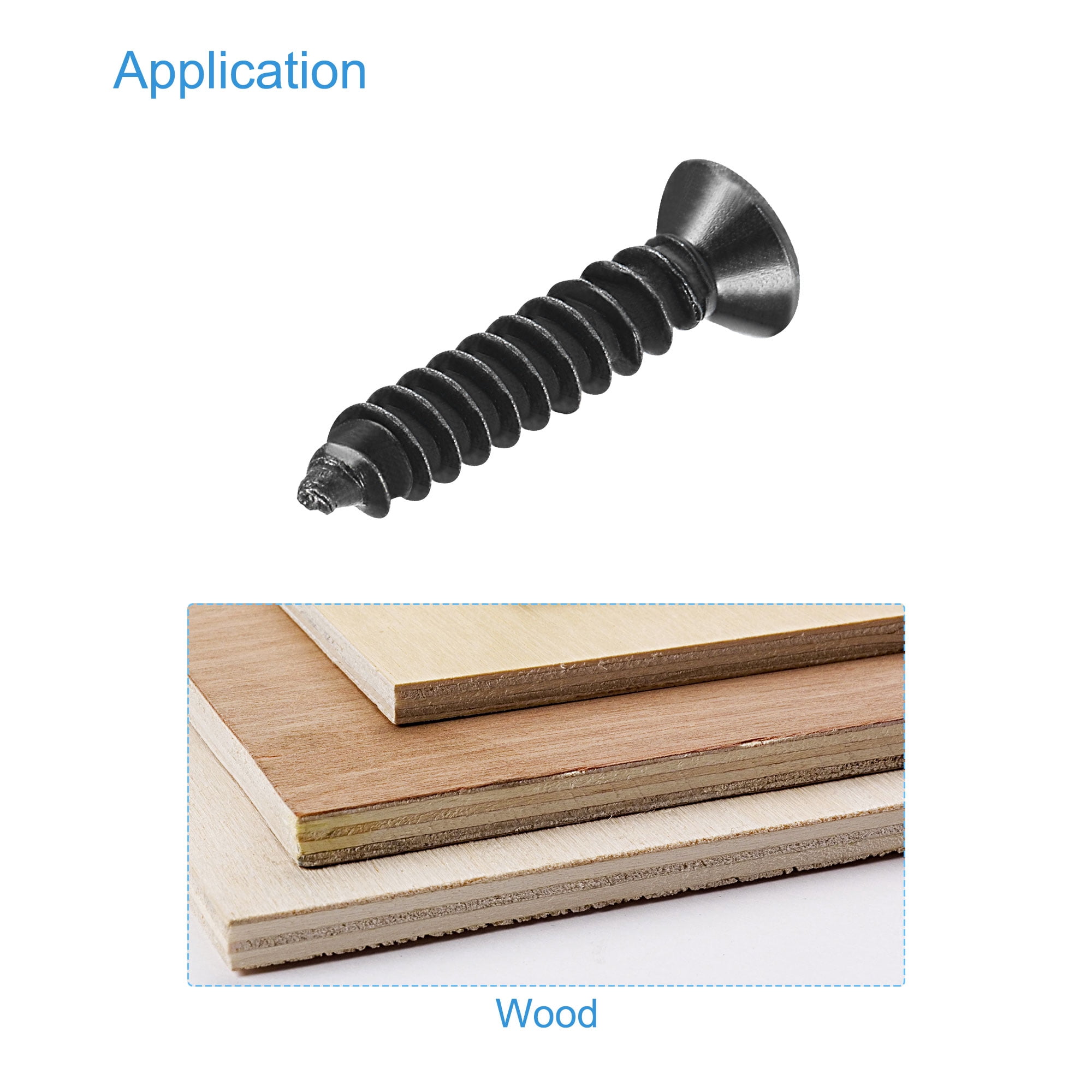 Unique Bargains Wood Screws Phillips Flat Head Carbon Steel Black M3 x 16mm