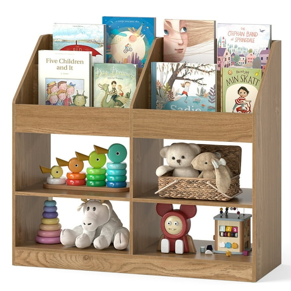 Gymax 3-Tier Kid's Bookshelf w/Display Rack & 4 Compartments for Kids Room Playroom