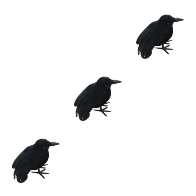 Decodeary Halloween Home Decor - High Simulation Black Crow Ornament With Fine Flying Crow 3Set